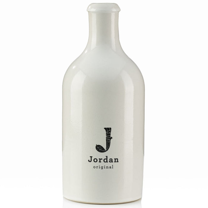 Jordan Original - Keramikflasche breit - weiß glänzend mit schwarzem Jordan Logo - ohne Ausgießer - 500 ml
