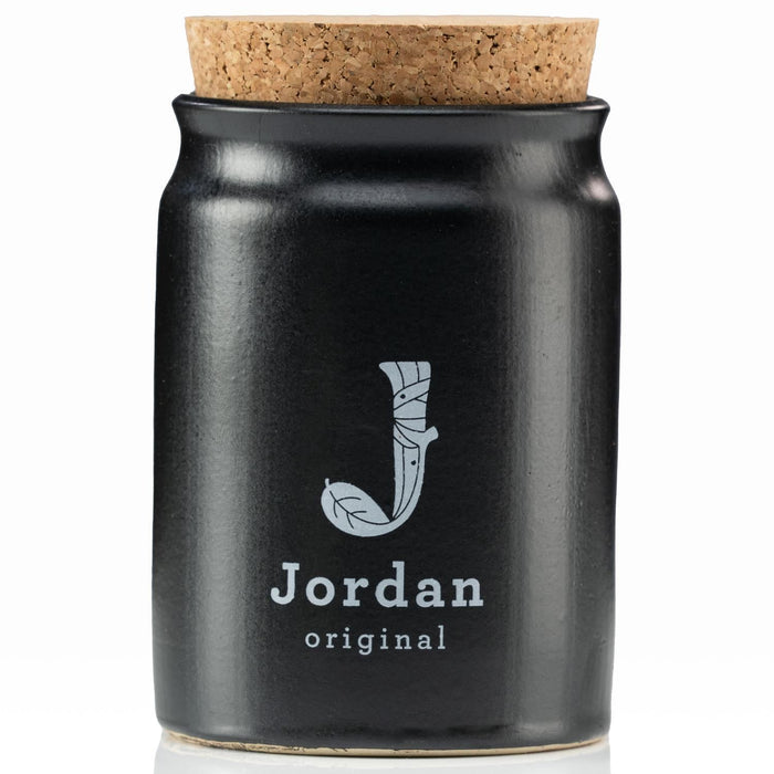 Jordan Original - Keramiktopf - matt schwarz - mit weißem Jordan Logo - mit Korkverschluss - 200ml