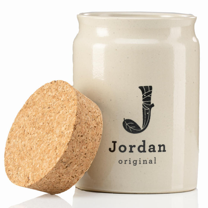 Jordan Original - Keramiktopf - glänzend weiß - mit schwarzem Jordan Logo - mit Korkverschluss - 200ml