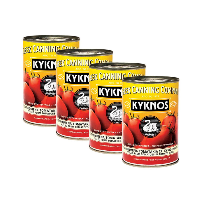 KYKNOS S.A. Greek Canning - Ganze Geschälte Tomaten (Schältomaten ) im Tomatensaft aus Griechenland - 4er Pack (4 x 400g)