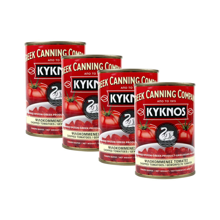 KYKNOS S.A. Greek Canning - Gewürfelte Tomaten (stückig und gehackt ) im Tomatensaft aus Griechenland -  4er Pack (4 x 400g)