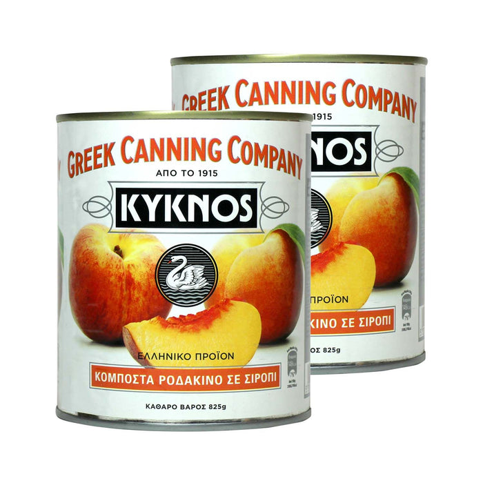 KYKNOS S.A. Greek Canning - Pfirsiche in Sirup - aus Griechenland - 2er Pack - 2 x 825g Dose