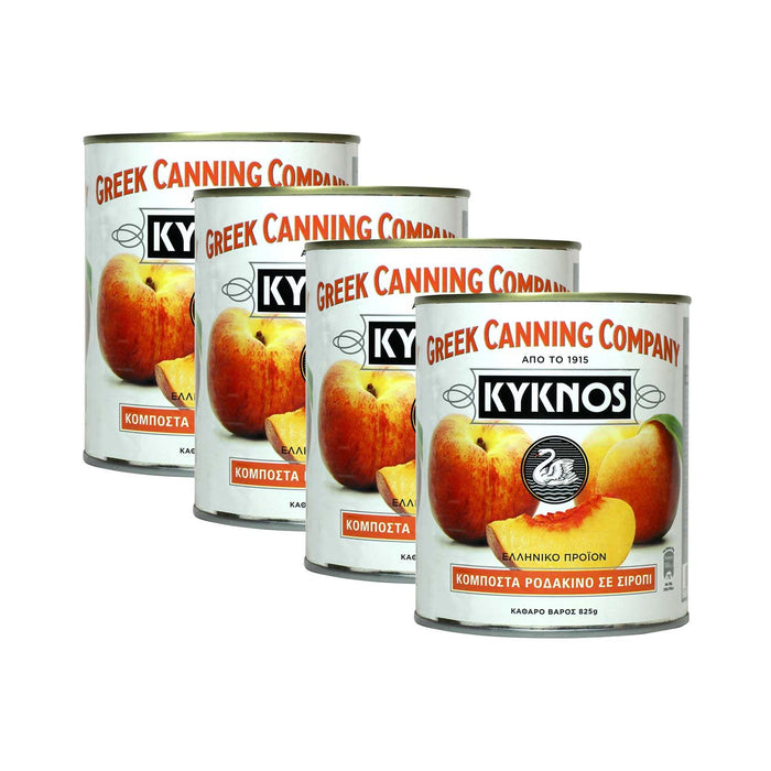 KYKNOS S.A. Greek Canning - Pfirsiche in Sirup - aus Griechenland - 4er Pack - 4x 825 g Dose