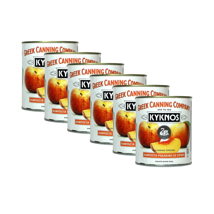KYKNOS S.A. Greek Canning - Pfirsiche in Sirup - aus Griechenland - 6er Pack - 6x 825 g Dose