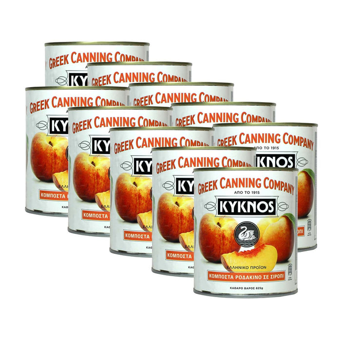 KYKNOS S.A. Greek Canning - Pfirsiche in Sirup - aus Griechenland - 10er Pack - 10x 825 g Dose