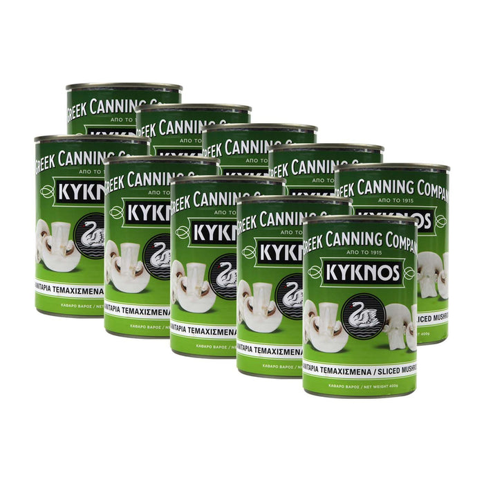 KYKNOS S.A. Greek Canning - Champignons geschnitten aus Griechenland - 10er Pack - 10 x 400g Dosen