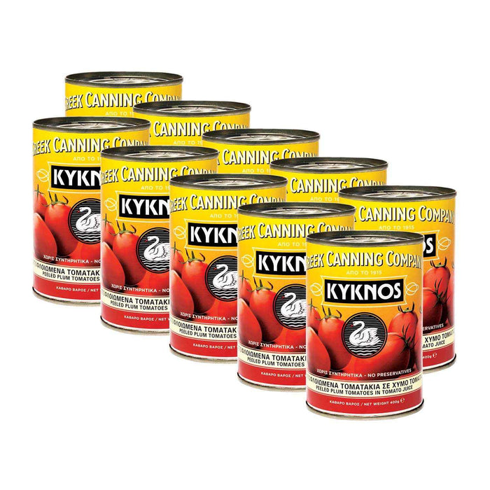 KYKNOS S.A. Greek Canning - Ganze Geschälte Tomaten (Schältomaten ) im Tomatensaft aus Griechenland -10er Pack - 10 x 400g