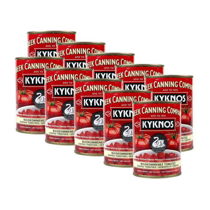 KYKNOS S.A. Greek Canning - Gewürfelte Tomaten (stückig und gehackt ) im Tomatensaft aus Griechenland - 10er Pack (10 x 400g)