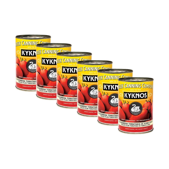 KYKNOS S.A. Greek Canning - Ganze Geschälte Tomaten (Schältomaten ) im Tomatensaft aus Griechenland -  6er Pack - 6 x 400g Dosen