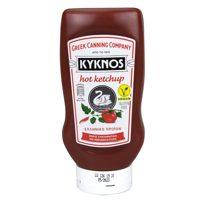 KYKNOS S.A. Greek Canning - Fruchtiger Tomaten Ketchup aus Griechenland - leicht scharf - 560g Squeezeflasche