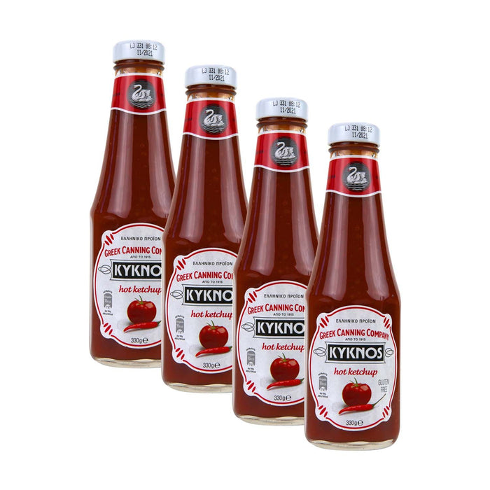 KYKNOS S.A. Greek Canning - Fruchtiger Tomaten Ketchup aus Griechenland - leicht scharf - 4er Pack - 4x 330g Flasche