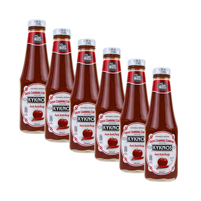 KYKNOS S.A. Greek Canning - Fruchtiger Tomaten Ketchup aus Griechenland - leicht scharf - 6er Pack - 6x 330g Flasche