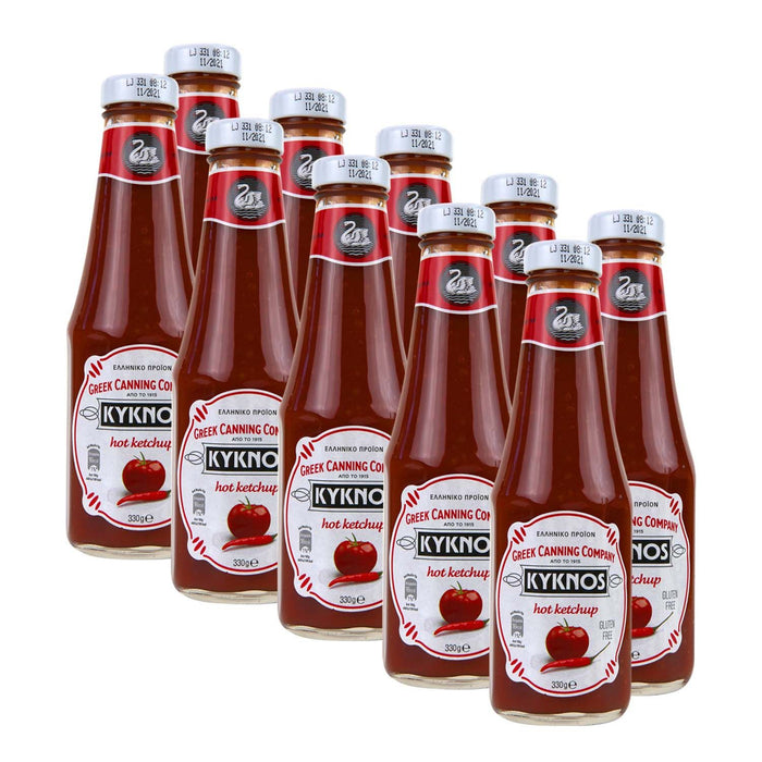 KYKNOS S.A. Greek Canning - Fruchtiger Tomaten Ketchup aus Griechenland - leicht scharf - 10er Pack - 10x 330g Flasche
