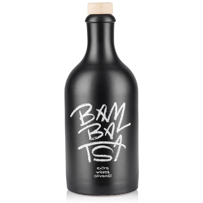 Jordan Olivenöl - Bambatsa extra wildes Olivenöl - 500 ml - Keramikflasche - schwarz und breit befüllt
