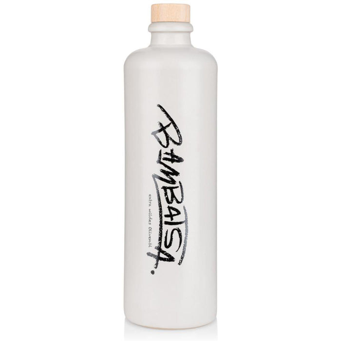 Jordan Olivenöl - Bambatsa extra wildes Olivenöl - 500 ml - Keramikflasche - schmal - matt weiß befüllt