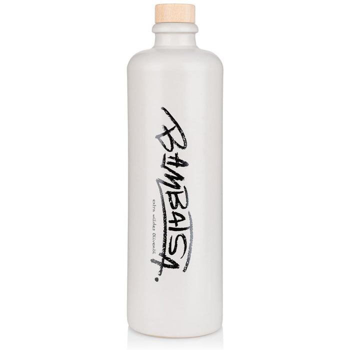 Jordan Olivenöl - Bambatsa extra wildes Olivenöl - 500 ml - Keramikflasche - schmal - matt weiß befüllt