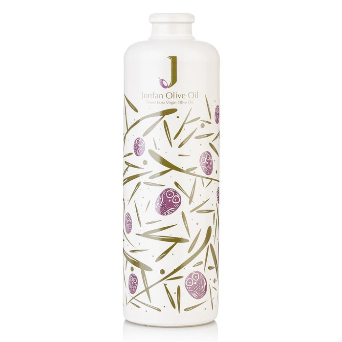 Jordan Keramikflasche - matt weiß mit bunten Symbolen - inkl. Ausgießer - 500ml