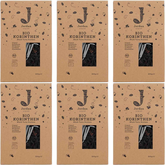 Jordan Original - BIO-Korinthen - Black Tasty Rosinen - Weinbeeren - GR-BIO-01- 6x200g - 6er Pack