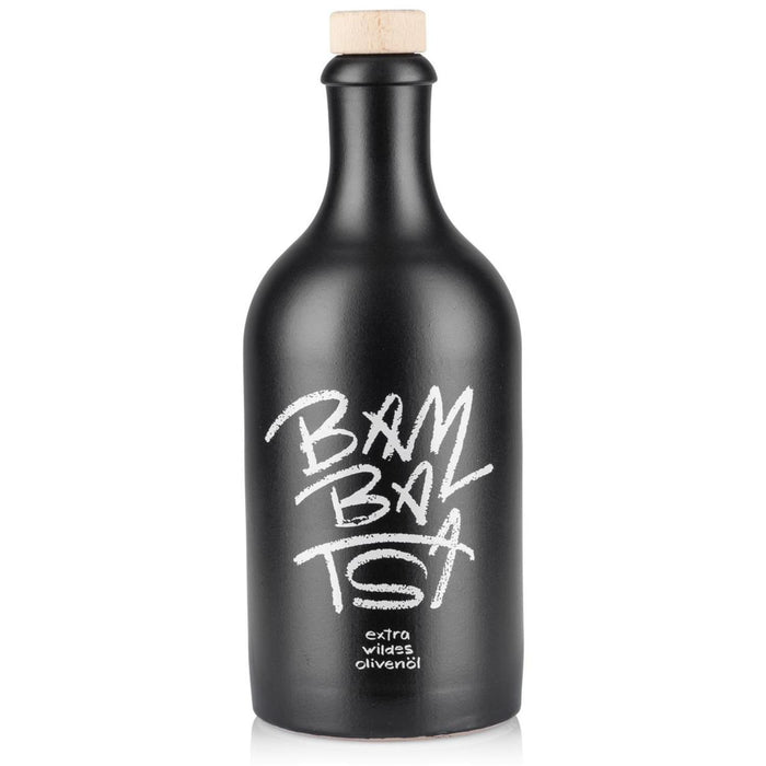 Jordan Olivenöl - Bambatsa extra wildes Olivenöl - 500 ml - Keramikflasche - schwarz und breit befüllt