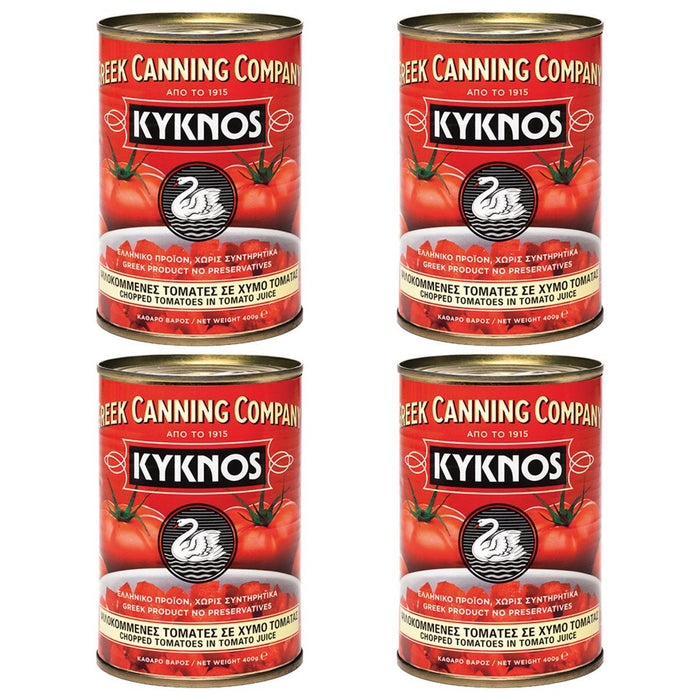 KYKNOS S.A. Greek Canning - Gewürfelte Tomaten (stückig und gehackt ) im Tomatensaft aus Griechenland -  4er Pack (4 x 400g)