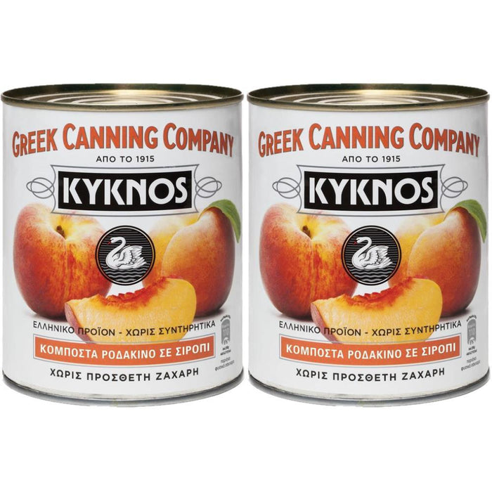 KYKNOS S.A. Greek Canning - Pfirsiche in Sirup - aus Griechenland - 2er Pack - 2 x 825g Dose