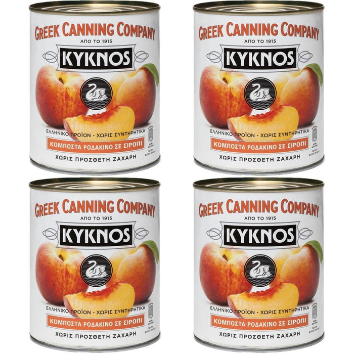 KYKNOS S.A. Greek Canning - Pfirsiche in Sirup - aus Griechenland - 4er Pack - 4x 825 g Dose