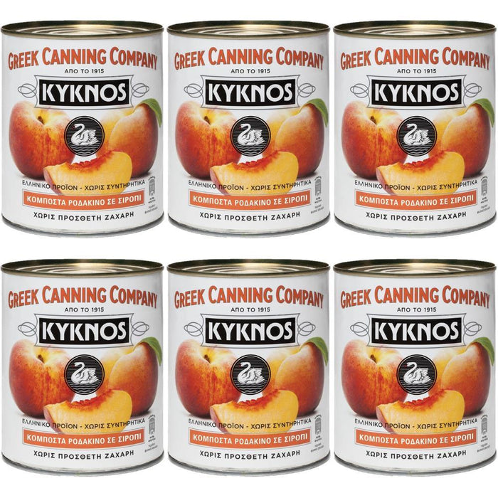 KYKNOS S.A. Greek Canning - Pfirsiche in Sirup - aus Griechenland - 6er Pack - 6x 825 g Dose