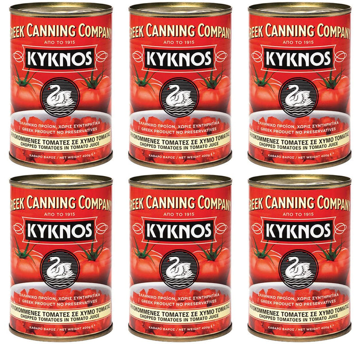 KYKNOS S.A. Greek Canning - Gewürfelte Tomaten (stückig und gehackt ) im Tomatensaft aus Griechenland - 6er Pack (6 x 400g)