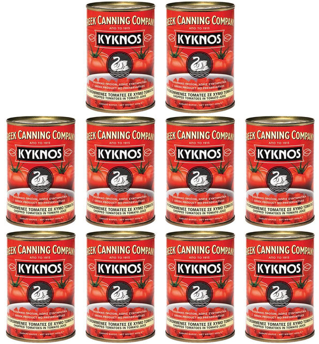 KYKNOS S.A. Greek Canning - Gewürfelte Tomaten (stückig und gehackt ) im Tomatensaft aus Griechenland - 10er Pack (10 x 400g)