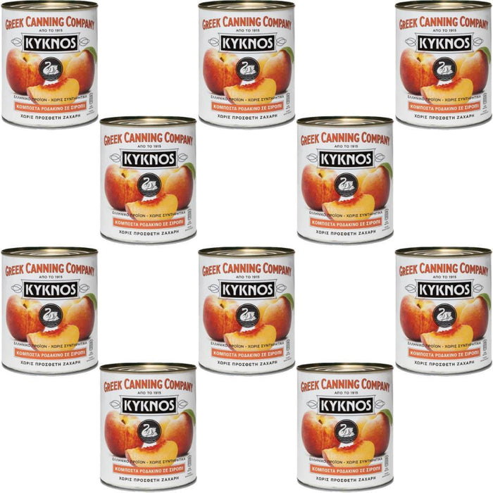 KYKNOS S.A. Greek Canning - Pfirsiche in Sirup - aus Griechenland - 10er Pack - 10x 825 g Dose