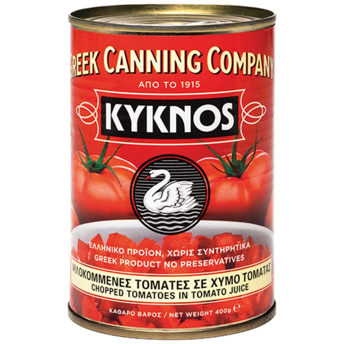 KYKNOS S.A. Greek Canning - Gewürfelte Tomaten (stückig und gehackt ) im Tomatensaft aus Griechenland - 10er Pack (10 x 400g)