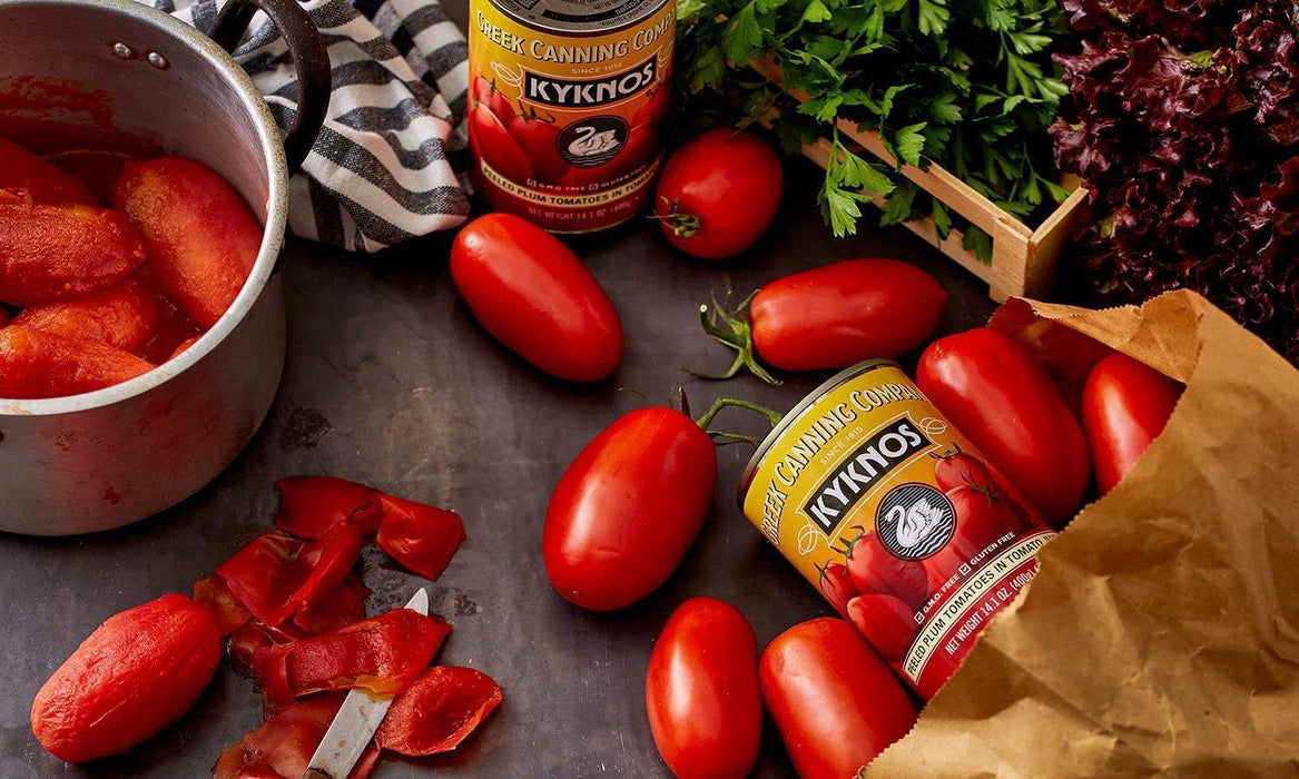 KYKNOS S.A. Greek Canning - Ganze Geschälte Tomaten (Schältomaten ) im Tomatensaft aus Griechenland -  6er Pack - 6 x 400g Dosen