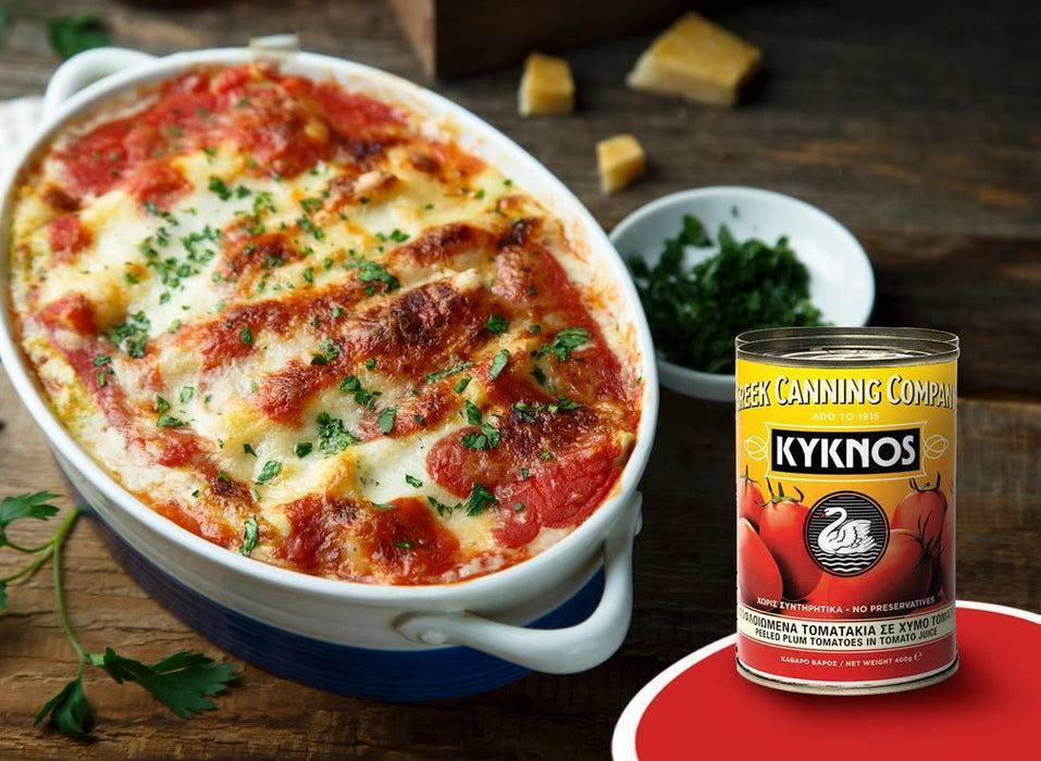 KYKNOS S.A. Greek Canning - Ganze Geschälte Tomaten (Schältomaten ) im Tomatensaft aus Griechenland - 400g Dose