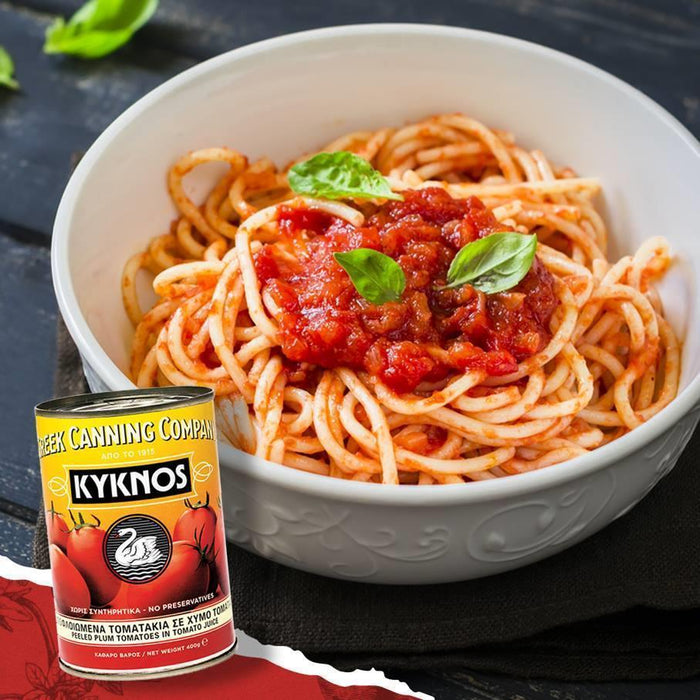 KYKNOS S.A. Greek Canning - Ganze Geschälte Tomaten (Schältomaten ) im Tomatensaft aus Griechenland - 400g Dose
