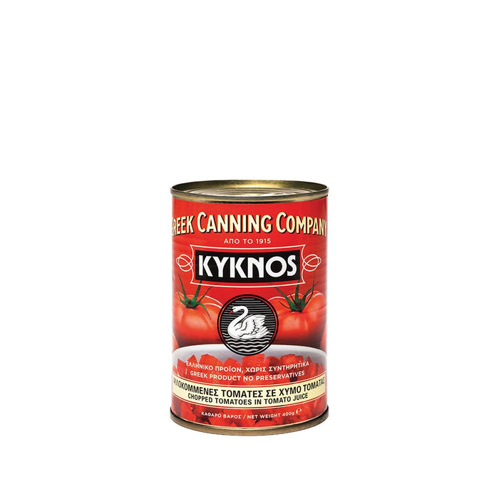 KYKNOS S.A. Greek Canning - Gewürfelte Tomaten (stückig und gehackt ) im Tomatensaft aus Griechenland - 400g Dose