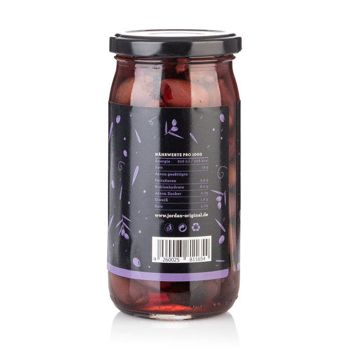 Jordan Original - Kalamata Oliven ohne Kern - im Glas - 360g - 12er Pack (4320g | 2400g Abtropfgewicht)