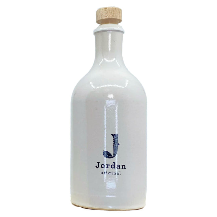 Jordan Original - Keramikflasche breit - weiß glänzend - 500 ml inkl. Holzdeckel mit Ausgießer