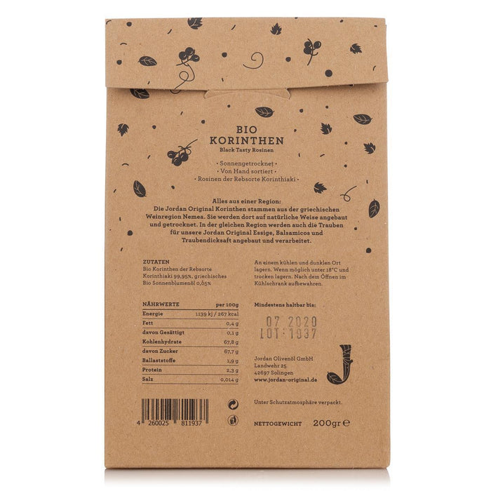Jordan Original - BIO-Korinthen - Black Tasty Rosinen - Weinbeeren - GR-BIO-01- 6x200g - 6er Pack