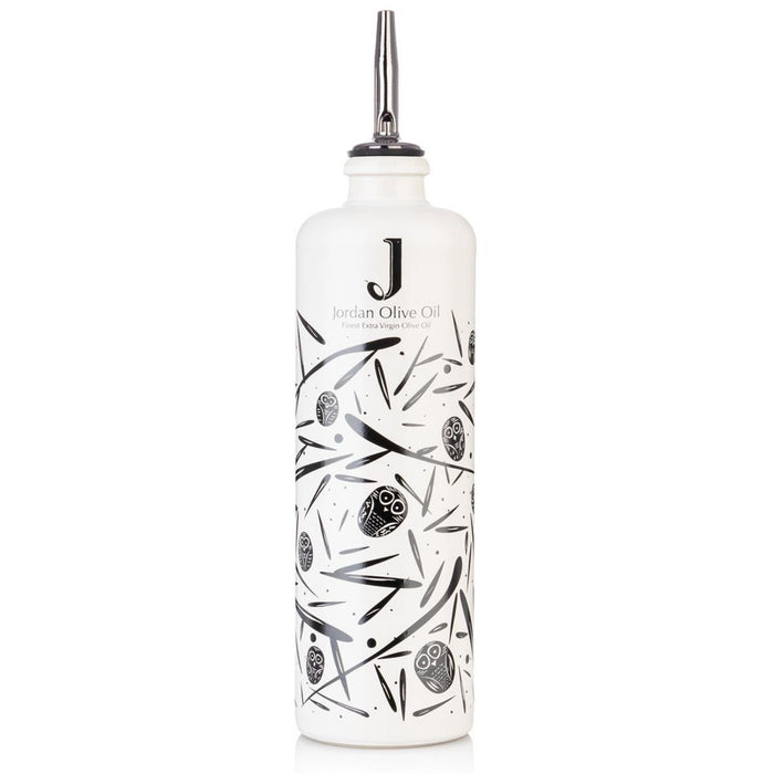 Jordan Keramikflasche - matt weiß mit schwarzen Symbolen - inkl. Ausgießer - 500ml