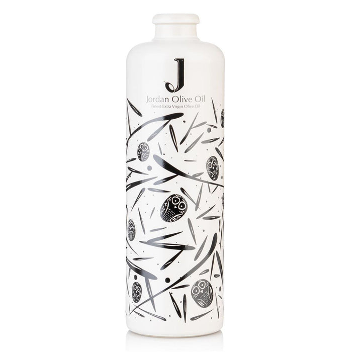 Jordan Keramikflasche - matt weiß mit schwarzen Symbolen - ohne Ausgießer - 500ml