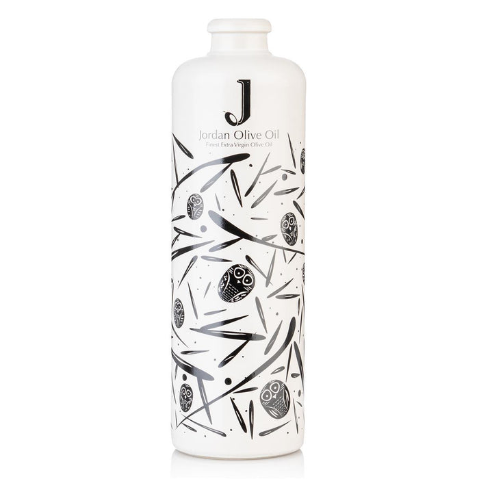 Jordan Keramikflasche - matt weiß mit schwarzen Symbolen - ohne Ausgießer - 500ml - B-WARE - 30% RABATT