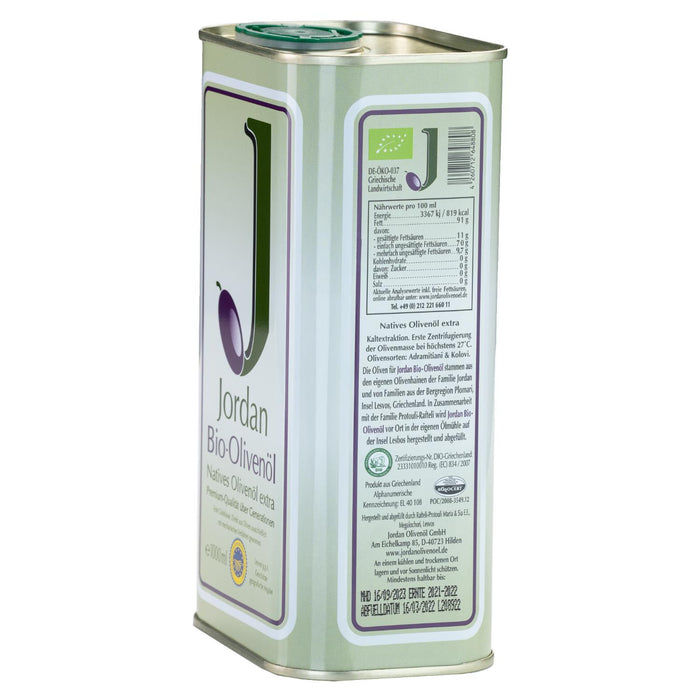 Jordan Olivenöl - BIO-Olivenöl - Kanister 1,00 Liter - DE-ÖKO-037