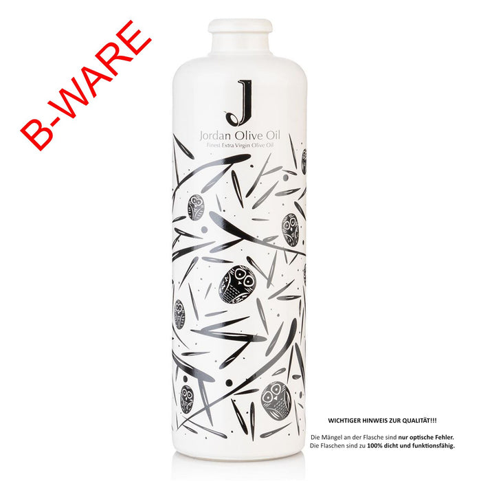 Jordan Keramikflasche - matt weiß mit schwarzen Symbolen - ohne Ausgießer - 500ml - B-WARE - 30% RABATT