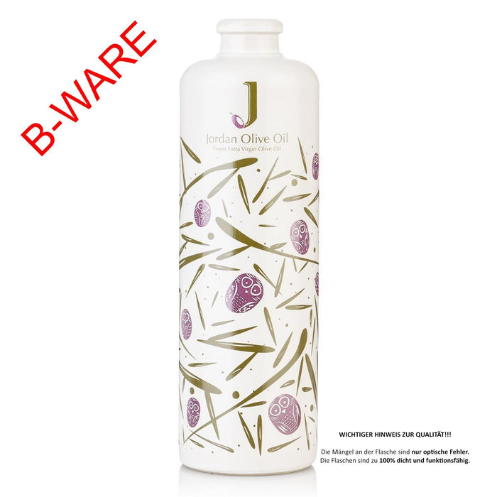 Keramikflasche - matt weiß mit bunten Symbolen - ohne Ausgießer - 500ml - B-WARE - 30% RABATT