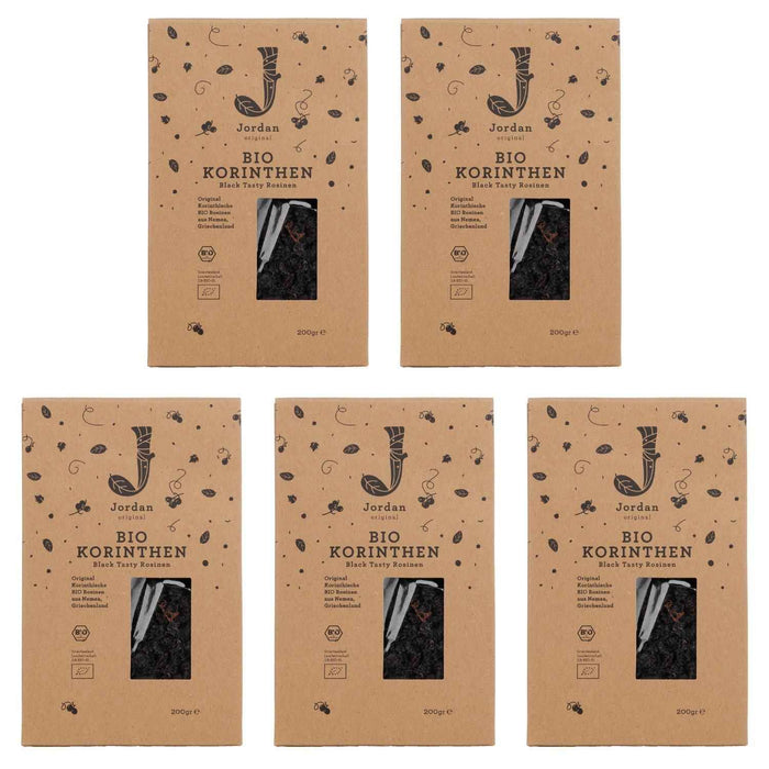 Jordan Original - BIO-Korinthen - Black Tasty Rosinen - Weinbeeren - GR-BIO-01- 1kg (5x200g) - 5er Pack