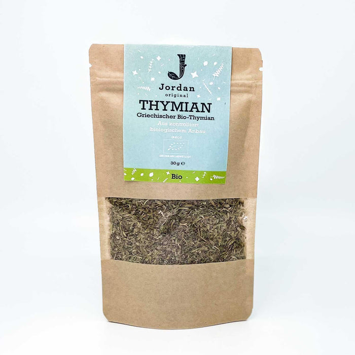 Jordan Original - Gewürz Set - Griechischer Bio-Thymian - Keramiktopf - glänzend Weiß - Jordan Logo - GR-BIO-01 - 30g Beutel