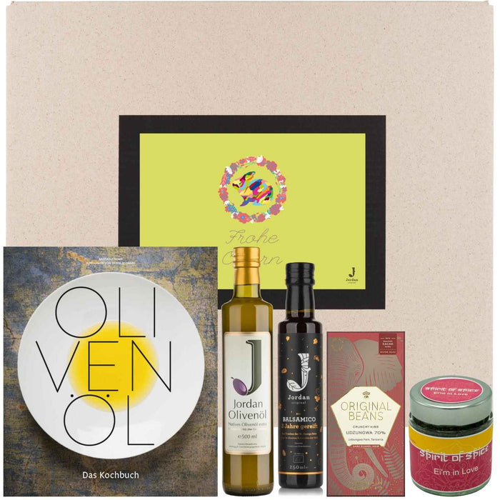 Jordan Olivenöl - Ostergeschenkbox 12 mit Grußkarte im umweltfreundlichem Graspapier-Karton