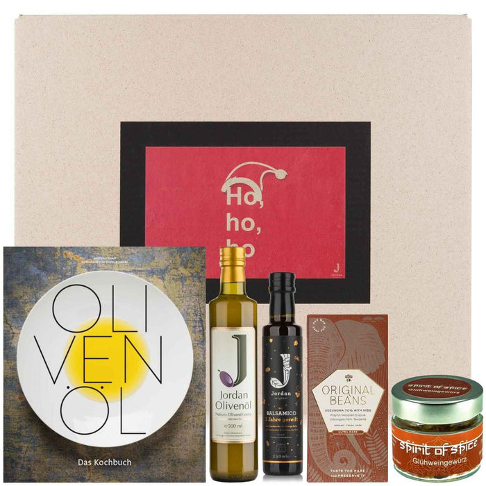 Jordan Olivenöl - Geschenkbox für Weihnachten 12 mit Grußkarte im umweltfreundlichem Graspapier-Karton