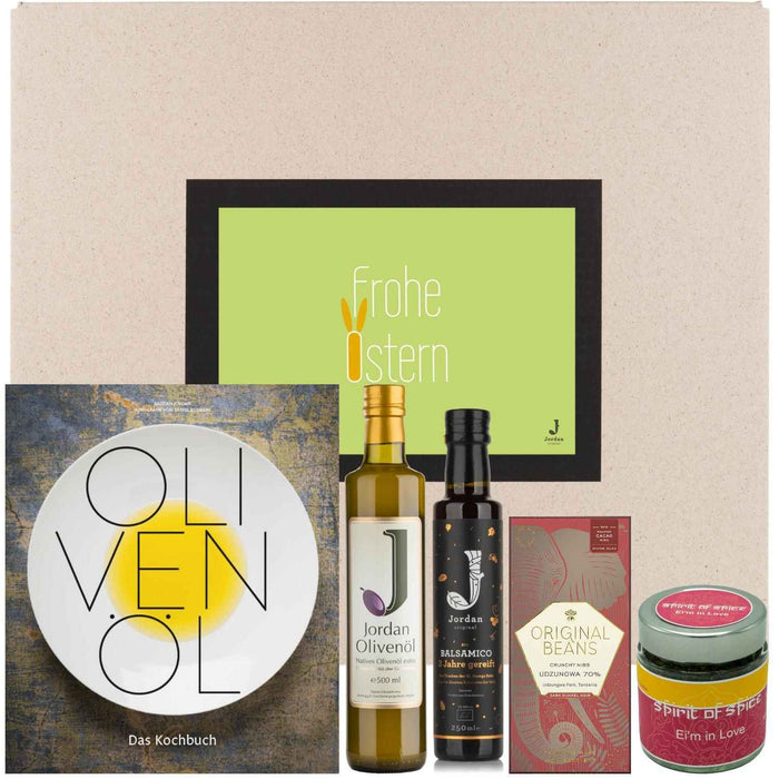 Jordan Olivenöl - Ostergeschenkbox 9 mit Grußkarte im umweltfreundlichem Graspapier-Karton