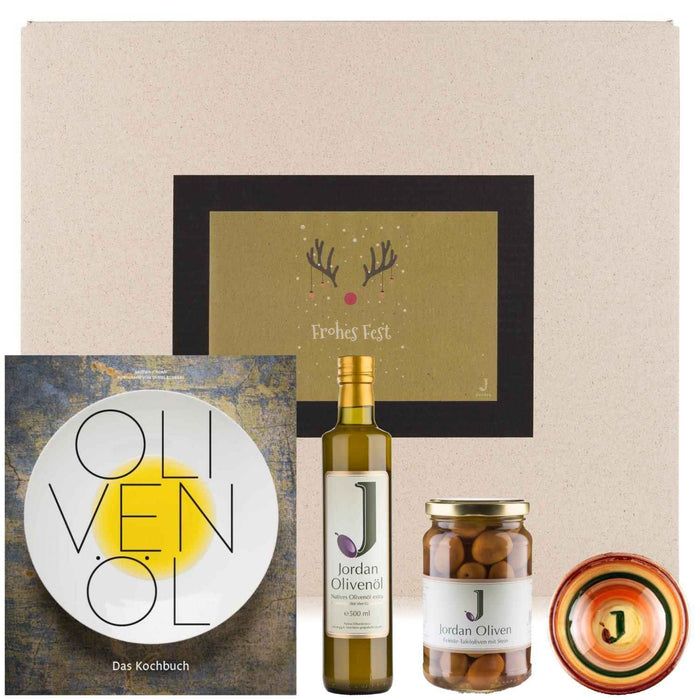 Jordan Olivenöl - Geschenkbox für Weihnachten 6 mit Grußkarte im umweltfreundlichem Graspapier-Karton